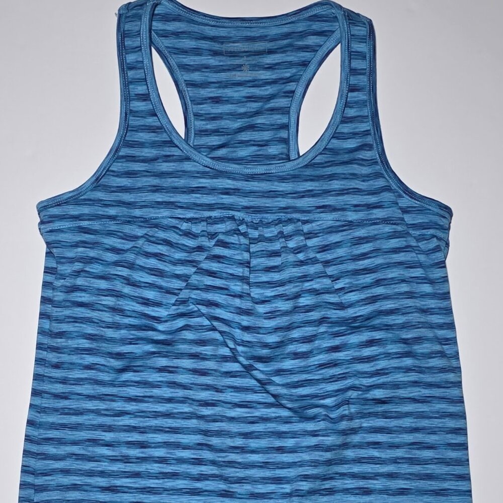 Athleta Womens Blue Stripe Athletic Exercise Tank Top WIth Drawstring Size Small